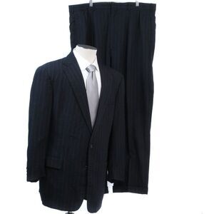 Vintage Polo Ralph Lauren Blue Label USA MADE Black Pinstripe Suit, 48L 40W